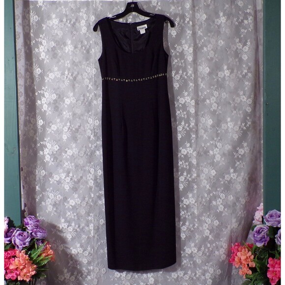 Vintage 90s Prom Dress 1990s Black Y2K Rhinestone Retro Slinky Maxi Size Small - Picture 7 of 9